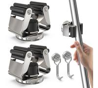 3-H Accroche Balai Mural Magnétique 4pcs Set, 2 Porte Balai Magnétique Acier Inox D36mm+ 2 Mini Crochet Aimanté Puissant, Support Balais Mural Sans Percer pour Garage, Cuisine, Argenté