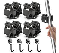 3-H Accroche Balai Mural Magnétique 8pcs Set, 4 Porte Balai Magnétique Acier Inox D42mm+ 4 Mini Crochet Aimanté Puissant, Support Balais Mural Sans Percer pour Garage, Cuisine, Noir