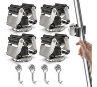 3-H Accroche Balai Mural Magnétique 8pcs Set, 4 Porte Balai Magnétique Acier Inox D42mm+ 4 Mini Crochet Aimanté Puissant, Support Balais Mural Sans Percer pour Garage, Cuisine, Argenté