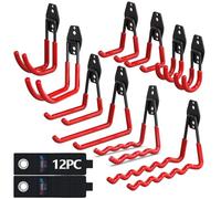 3-H Crochet Mural Garage 12pcs,Porte Outils Mural pour Rangement Atelier Jardin, Crochet Muraux en Acier Renforcé avec 3 Points de Soudure pour Êchelle,Vélo,Tuyaux,Outil électrique,Rouge