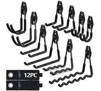 3-H Crochet Mural Garage 12pcs,Porte Outils Mural pour Rangement Atelier Jardin, Crochet Muraux en Acier Renforcé avec 3 Points de Soudure pour Êchelle,Vélo,Tuyaux,Outil électrique,Noir