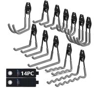3-H Crochet Mural Garage 12pcs,Porte Outils Mural pour Rangement Atelier Jardin, Crochet Muraux en Acier Renforcé avec 3 Points de Soudure pour Êchelle,Vélo,Tuyaux,Outil électrique,Gris