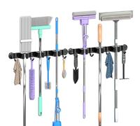 3-H Lot de 2 Accroches Balai Mural Magnétiques- Porte Balais Mural sans Percage - 3 Supports & 4 Crochets en Acier Inoxydable 304 - pour Salle de Bain, Garage, Cuisine, Noir