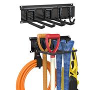 3-H Porte Outils de Jardin Mural 40cm, Range Outils de Jardin en Acier Inox avec 1 Rail & 4 Crochets de Garage Réglables,Rangement Mural Modulable pour Matériel de Ski Balai Râteau Tuyau