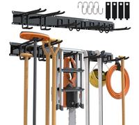 3-H Porte Outils Mural Jardin 120cm, Range Outils de Jardin en Acier Carbone avec 3 Rails & 10 Crochets de Garage Réglables & 4 Crochets S & 4 Sangles | Support Mural Modulable pour Ski Balai Râteau