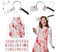 3 Halloween Tablier Sanglant et Couteau Bandeau, Adultes Sanglant Tablier Halloween, Tablier de Sang Effrayant Unisexe, Tablier de boucher Halloween pour Fêtes Halloween, Cosplay, Déguisements
