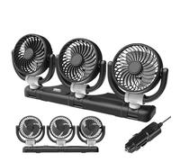 3 Head Car Fans - Dashboard Rotating Fan, 12 V 24 V Three Head Cooling, Road-Trip Cooler | Portable Triple Headgear For Minivan Caravan Truck Auto Vehicle SUV Sedan RV Bus Interior Boat