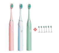 (3 heads,green)5 Modes Electric Sonic Toothbrush with 6 Heads Rechargeable USB Kids & Adults