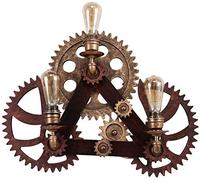 3-Heads Village Antique Gear Decoration Iron Metal Wall Sconce Lighting Loft Steampunk Industrial Water Pipe Retro Wall Lamp Personality Living Room Restaurant Bar Wall L