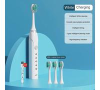 (3 heads,white)5 Modes Electric Sonic Toothbrush with 6 Heads Rechargeable USB Kids & Adults