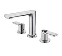 3-Hole Bathroom Sink Mixer Tap, Double Handle, Dual Switch, Hot and Cold Water Tap, Brass, Splash and Corrosion Resistant, Chrome Plated.