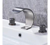 3-Hole Waterfall Bathroom Sink Mixer Tap, Hot and Cold Water, Brass, Black(Gris)