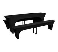 Galette et housse de chaise vidaXL 3 housses pour table et bancs de bière Extensible Noir 220 x 70 x 80cm