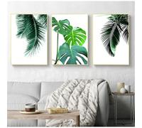 3 Images Set-Affiche Nordique Imprimée Art Mural Abstrait Tableau Toile Représentant Des Feuilles de Cactus Vertes Fraîches Plantes Décoration la Cuisine la Maison et la Chambre-30x45cm (sans cadre)