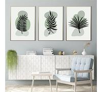 3 Images Set-Affiche sur Toile Représentant un Paysage Géométrique Abstrait de Feuilles Vertes Idéale pour Décorer une Chambre un Salon Ou une Cuisine Décoration Intérieure-30*40cm*3Pcs (Pas encadré)
