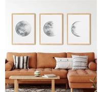 3 Images Set-Affiches et Impressions sur Toile Représentant Les Phases de la Lune Dans un Style Abstrait Aquarelle Grise Idéales pour la Décoration du Salon et de la Maison-50x75cm (sans cadre)