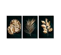 3 Images Set-Peinture Toile Abstraite Nordique à Feuille D'Or Art Mural Affiches et Impressions Végétales Décoration de Salon Chambre à Coucher Cuisine Bureau Maison-50*75cm/(20*29 pouces) Sans cadre