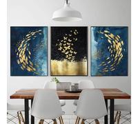 3 Images Set-Tableau Toile Représentant un Poisson Papillon Doré Affiche et Impression D'Art Abstrait le Salon la Cuisine le Bureau Art Animalier Moderne et Décoration Intérieure-50x75cm (sans cadre)