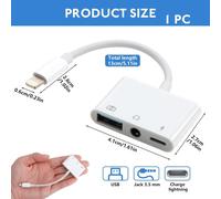 3 In 1 Adapter For I-Phone/I-Pad,Universal Lightn-Ing To 3.5 Mm Jack/Charging/Usb,Multiport Audio Connector Headphone Splitter,Adapter Compatible With I-Product