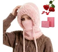 3 in 1 Beanie Hat for Women, Balaclava Warm Ski Mask Knit Hooded Scarf Hat, Women/Men Outdoors Windproof Scarf Hat for 55cm-60cm (FR/ES, Alpha/Lettres, Taille Unique, D)