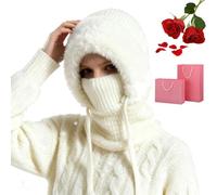 3 in 1 Beanie Hat for Women, Balaclava Warm Ski Mask Knit Hooded Scarf Hat, Women/Men Outdoors Windproof Scarf Hat for 55cm-60cm (FR/ES, Alpha/Lettres, Taille Unique, A)