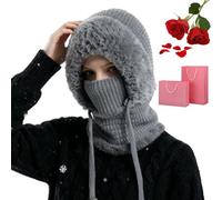 3 in 1 Beanie Hat for Women, Balaclava Warm Ski Mask Knit Hooded Scarf Hat, Women/Men Outdoors Windproof Scarf Hat for 55cm-60cm (FR/ES, Alpha/Lettres, Taille Unique, B)