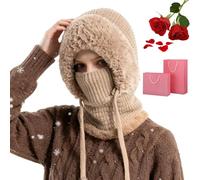 3 in 1 Beanie Hat for Women, Balaclava Warm Ski Mask Knit Hooded Scarf Hat, Women/Men Outdoors Windproof Scarf Hat for 55cm-60cm (FR/ES, Alpha/Lettres, Taille Unique, C)