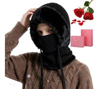 3 in 1 Beanie Hat for Women, Balaclava Warm Ski Mask Knit Hooded Scarf Hat, Women/Men Outdoors Windproof Scarf Hat for 55cm-60cm (FR/ES, Alpha/Lettres, Taille Unique, F)
