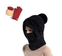 3 in 1 Beanie Hat for Women, Integrated Ear Protection Windproof Cap Scarf, 3 in 1 Beanie Hat with Scarf and Mask(Black)