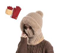 3 in 1 Beanie Hat for Women, Integrated Ear Protection Windproof Cap Scarf, 3 in 1 Beanie Hat with Scarf and Mask(Brown)