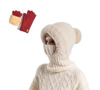 3 in 1 Beanie Hat for Women, Integrated Ear Protection Windproof Cap Scarf, 3 in 1 Beanie Hat with Scarf and Mask(Beige)