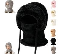 3 in 1 Beanie Hat for Women,Windproof Knitted Snow Cap with Scarf and Mask,Full Cover Outdoors Warm Set Winter Hats Balaclava (FR/ES, Alpha/Lettres, Taille Unique, Black)