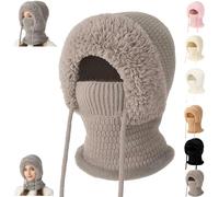 3 in 1 Beanie Hat for Women,Windproof Knitted Snow Cap with Scarf and Mask,Full Cover Outdoors Warm Set Winter Hats Balaclava (FR/ES, Alpha/Lettres, Taille Unique, Gray)