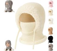 3 in 1 Beanie Hat for Women,Windproof Knitted Snow Cap with Scarf and Mask,Full Cover Outdoors Warm Set Winter Hats Balaclava (FR/ES, Alpha/Lettres, Taille Unique, Beige)