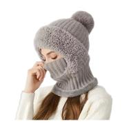 3 in 1 Beanie Hat for Women,Winter Windproof Full Cover Cold Resistant Knit Hooded Scarf &Neck Warmer (Grey,Taille Unique)