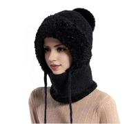 3 in 1 Beanie Hat for Women,Winter Windproof Full Cover Cold Resistant Knit Hooded Scarf &Neck Warmer (Black,Taille Unique)