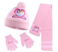 3-in-1 Bonnet Enfant Hiver Princesse, Bonnet Écharpe Princesse, Gants Princesse Filles, Hiver Accessoires Ensemble Set Pour Filles Enfants