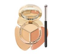 3 in 1 Concealer, Full Cover Cream Concealer Palette and Brush, Anti Cerne, Highlight Contours, Wasserfest Langanhaltend Anti Cernes et Correcteur Maquillage, Anticerne Make Up pour les Femmes