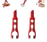 3-in-1 Dual Head Hot Plate Grippers, Multi-Angle Anti-Scald Bowl Holder Clip, Plates Steamers, Bowl Clip Hot Dish Grabber, Heat Resistant Silicone Tool with Lock Bottle Opener (Red 2PCS)