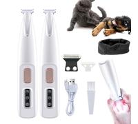 3 in 1 Electric Dog Paw Trimmer, Cordless Silent Grooming Clippers for Dogs Hair Between Paws, Portable LED Pet Hair Trimmer for Ears, Rump, Face, Eyes (2 Pcs)