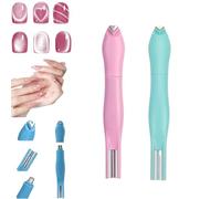 3-In-1 Heart Shape Round Line Shape Nail Art Magnet Pen, Multi-Pattern Magnetic Design Tool for Cat Eye Gel Polish, French Tip Guide, Professional & Home Manicure Use (Pink Green 2pcs)