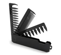 3-in-1 Herren-Faltkamm, Lockenkamm, Haarbürste, feine und grobe Zinken, geeignet für Bart, Haar und Koteletten, kompakt und tragbar, Schwarz