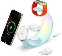 3 In 1 Induction Charger For Iphone 16/15/14/13/12/11/Pro/Max/Xs/Xr/X/8/Plus, Mag-Safe Charger With Lamp, Fast Wireless Charger For Apple Watch And Airpods 2/3/4/Pro/Pro2 With Quick Adapter