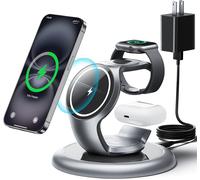 3 in 1 Induction Charger for iPhone 16/15/14/13/12/Pro/Max/Plus,Apple Watch,AirPods Pro 3/2,Fast Wireless Charging Dock,18W Charger Included (Black)