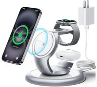 3 In 1 Induction Charger For Iphone 16/15/14/13/12/Pro/Max/Plus, Apple Watch, Airpods Pro 3/2, Fast Wireless Charging Dock, 18W Charger Included (White)