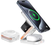 3 In 1 Induction Charger For Iphone,Fast Charger 15 Kw Adjustable Foldable Stand,With Magsafe Charger For Apple Devices Iphone 15/14/13/12/11/8,Apple Watch,Airpods (White)