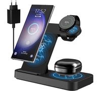 3 In 1 Inductive Charging Station For Samsung Galaxy Watch 5/5 Pro/4, Samsung Galaxy S23/S23 Ultra/S23+/S22/S21/S20/Note20, Galaxy Buds Pro.
