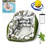 3-in-1 Inflatable Pool Lounge Chair, 34in Floating Water Sofa with Cup Holder & Backrest, Adult Large Inflatable Water Sofa, U-Shaped Inflatables Sofas Pool Float for Party Summer Vacation (Green)