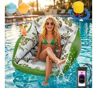 3-in-1 Inflatable Pool Lounge Chair for Adults,U-Shaped Water Sofa Float with Cooling Mesh Seat and Cup Holder, Heavy Duty Floating Hammock Lounger for Summer Beach Lake Vacation (Green)