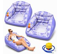 3 in 1 Inflatable Pool Lounge Chair, Sofa Pools for Outside Inflatable, U-Shaped Water Inflatable Pool Lounge Chairs with Cup Holder，Purple，Purple*2
